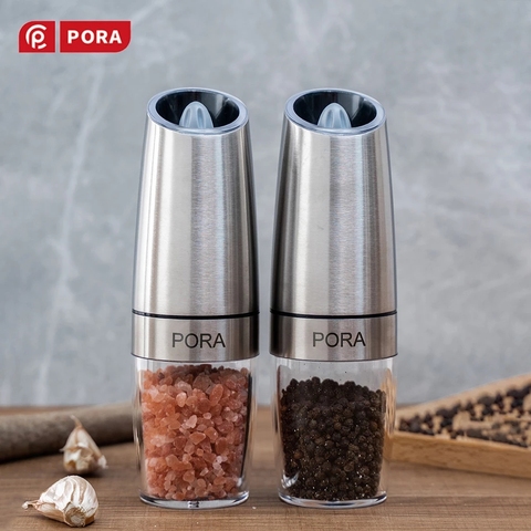 Stainless Steel Pepper Mill Electric, Salt and Pepper Grinder Set with Metal Stand, Kitchen Tools Gravity Automatic Spice Mill ► Photo 1/6
