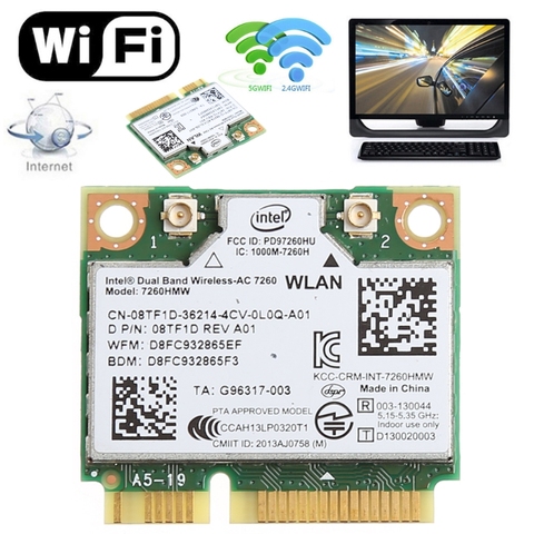 876M Dual Band 2.4+5G Bluetooth V4.0 Wifi Wireless Mini PCI-Express Card For Intel 7260 AC DELL 7260HMW CN-08TF1D ► Photo 1/6