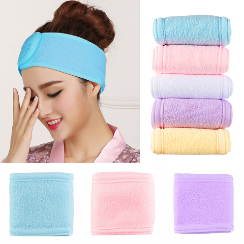 Adjustable Wide Hairband Makeup Head Band Toweling Hair Wrap Shower Cap Stretch Salon SPA Facial Headband  Make Up Accessories ► Photo 1/6