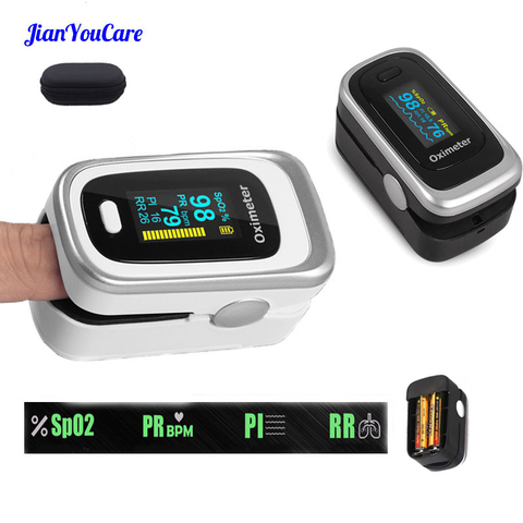 Finger Pulse Fingertip Oled Oximeter SPO2 PR PI RR Blood Oxygen With Respiratory Rate Oximetro De Pulsioximetro Dedo and case ► Photo 1/6