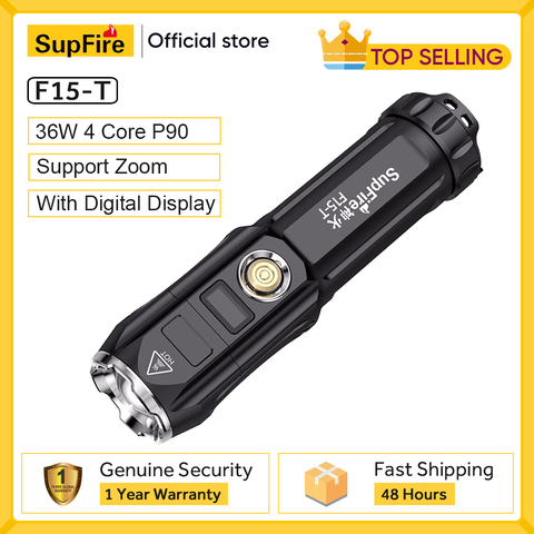 SupFire F15-T 36W Powerful Flashlight With Display 6 Lighting Modes Outdoor Light Camping Lantern Waterproof LED Zoom Torch ► Photo 1/6