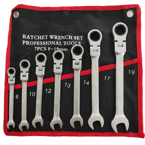 7 pieces / set Flexible Head Ratcheting Combination Wrench Hand Tool Kits, Hand Spanners 8/10/12/13/14/17/19 mm ► Photo 1/6