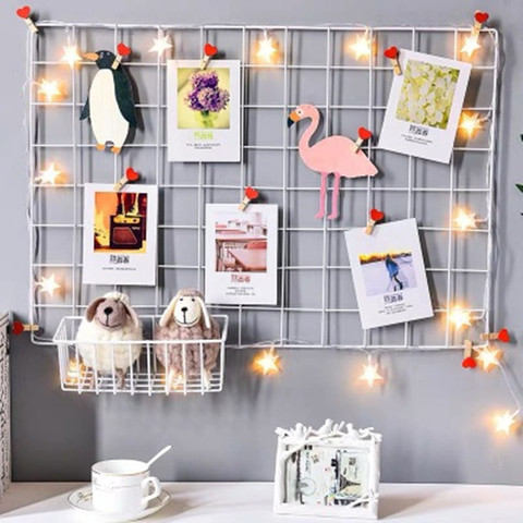 Ins Nordic Home Wall Decoration Iron Grid Decor Photo Frame Postcards DIY Wall Art Display Storage Rack Holder Shelf Organizer ► Photo 1/6