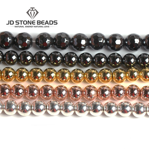 Natural  Hematite Black/Gold /Silver /Rose Gold/  round Loose Beads 4 6 8 10 12 DIY Necklace Bracelet Jewelry Making Accessories ► Photo 1/6