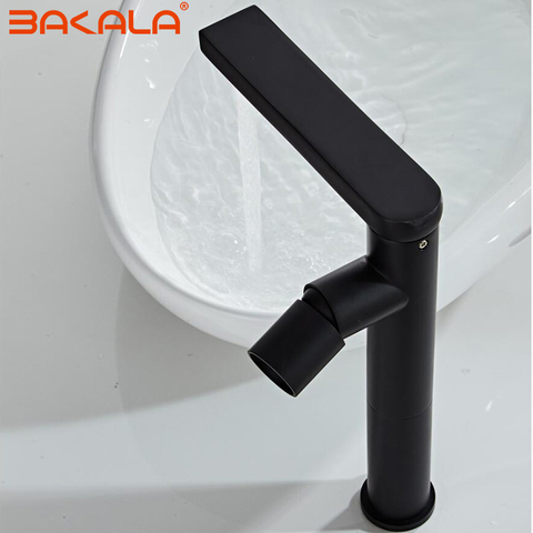 black Polished Deck Mount Bathroom Sink Faucet Set Basin Mixer Tap Single Hole Single Handle Modern hot & cold water faucet ► Photo 1/6