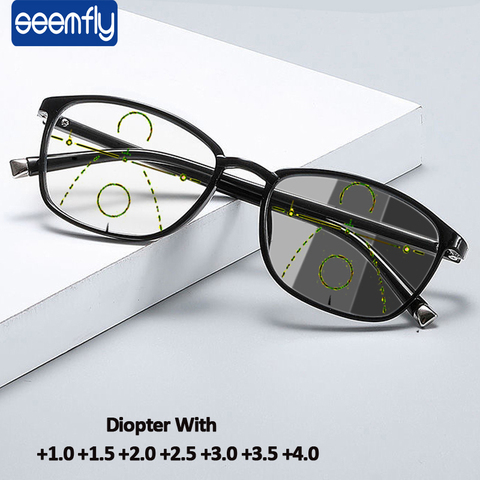 seemfly Multifocal Progressive Optical Reading Glasses Men Women Presbyopia Ultralight Eyewear Anti Blue Ray TR90 Frame +1.0 3.5 ► Photo 1/6
