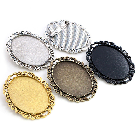 New Fashion 5pcs 30x40mm Inner Size Antique Bronze Gold Silver Black Colors Pin Brooch Pierced Style Base Setting Pendant ► Photo 1/5