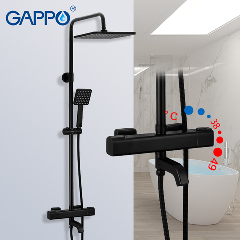 GAPPO G2491-6 black shower faucets thermostatic water for bathroom mixer waterfall faucet shower thermostat tap rainfall shoower ► Photo 1/6