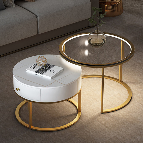 Nordic Coffee Table Household Round Picture Mother Coffee Table Creative Side Table Living Room Iron Art Small Coffee Table ► Photo 1/5