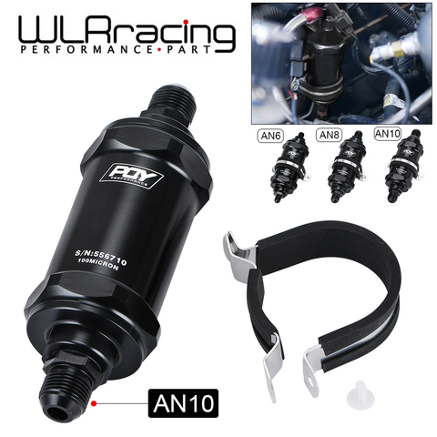 WLR RACING - PQY BLACK AN6 / AN8 / AN10 Inline Fuel Filter E85 Ethanol With 100 Micron Stainless steel element and PQY sticker ► Photo 1/6