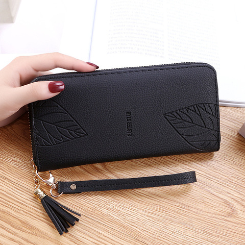 Womens Wallets and Purses PU Leather Wallet Female Wristband Leaf Print Long Women Purse Large Capacity Phone Bag Women Wallet ► Photo 1/6