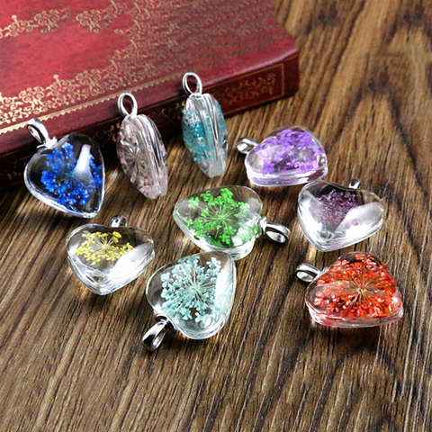 5pcs 27x20mm Hot sale Jewelry Crystal Glass Real Dried Flower Heart Necklace Pendant; Necklaces For Women -M7-19 ► Photo 1/1