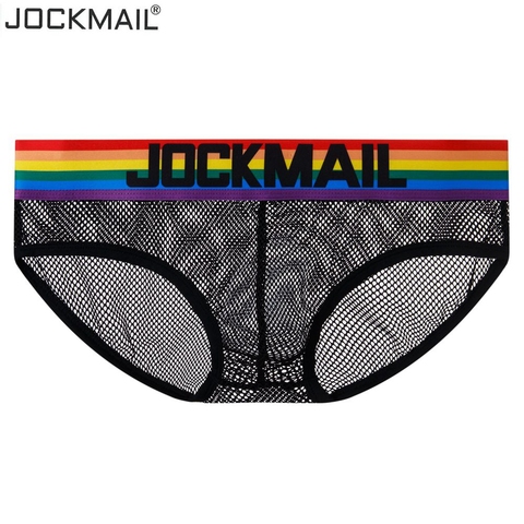 JOCKMAIL Men Briefs Underwear Sexy Breathable Rainbow stripes Underpants Nylon mesh hole fun Jockstrap Cueca Gay Male Panties ► Photo 1/6