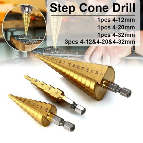 1pcs 4-32mm Large HSS Steel 4241 Steel Step Cone Drill Titanium Bit Set Hole Cutter Hex Core Drill Bits Tool ► Photo 1/6