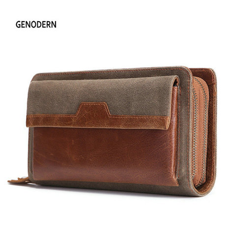 GENODERN New Men's Clutch Wallet Male Zipper Bag Long Leather Men Wallet  First Layer Cow Hand Bag Multi-functional Long Bag ► Photo 1/6