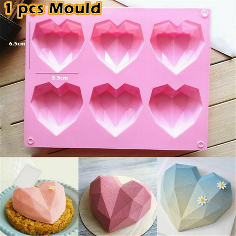 6 Cavity Diamond Love Silicone Cake Mould Silicone 3D Heart Shape Fondant Cake  Chocolate Baking Mold Mould Modelling Decor - Price history & Review, AliExpress Seller - mling 666 Store