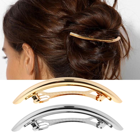2pcs Novelty Large Rectangle French Hair Barrette Hairpins Automatic Spring Tube Hair Clip Solid Color  Hairpin ► Photo 1/1