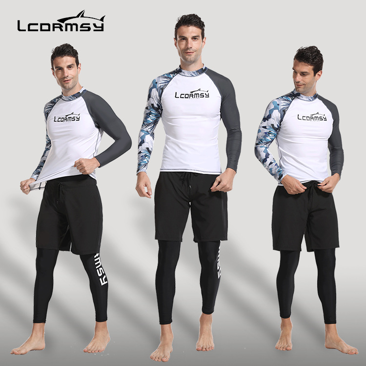 LCDRMSY Fashion rashguard UV protection swimwear for  Men surfing rash guard shorts+zipper shirt 3 set compression ► Photo 1/6