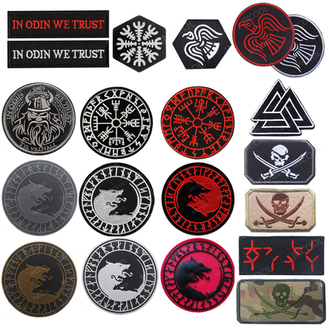 Wolf Embroidered Patches Reflective Compass Tactical Military Patch Viking Rubber Biker Embroidery Badges For Clothing Backpack ► Photo 1/6