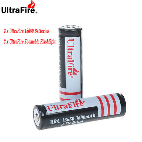 UltraFire 2PCS 18650 3600mAh 3.7V rechargeable protection lithium-ion battery protection 18650 lithium battery 2 flashlights ► Photo 1/6