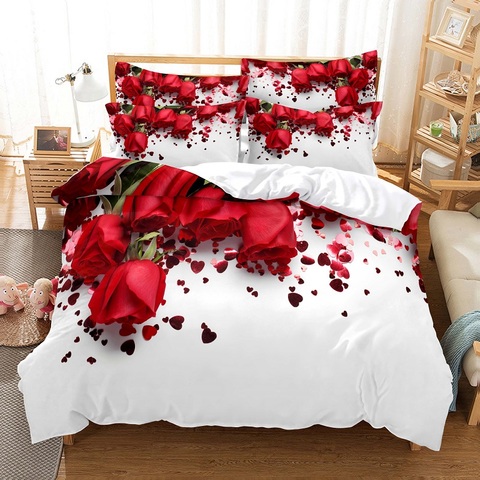Red Rose Bedding Set Duvet Cover Set 3d Bedding Digital Printing Bed Linen Queen Size Bedding Set Fashion Design ► Photo 1/6