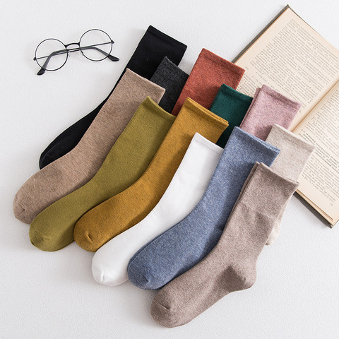 Solid color socks Ⅰ Middle tube Knitted Japanese Korea Loose Long Socks Women Pile Ins Soft Fashion girls Spring and Autumn ► Photo 1/6