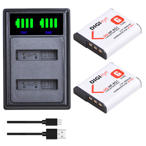 2pcs NP-BG1 NP-FG1 NPBG1 NP BG1 Battery + LED Dual USB Charger for Sony Cyber-Shot DSC-H7,DSC-H9,DSC-H10,DSC-H20,DSC-H50,DSC-H55 ► Photo 1/6