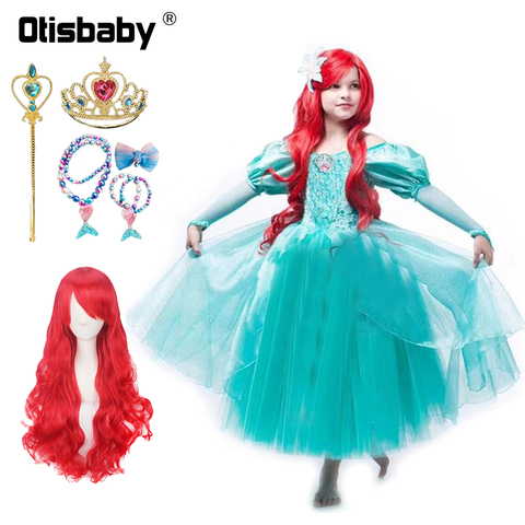 New Year Little Mermaid Costume Halloween Child Princess Ariel Dress Fluffy Girl Green Puff Sleeve Dress Birthday Gown Infant ► Photo 1/6