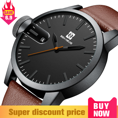 BEN NEVIS 2022 Men's Quartz Large Watch Brown Genuine Leather Band Date Waterproof Wathes Clock Mens Top Brand Relogio Masculino ► Photo 1/6