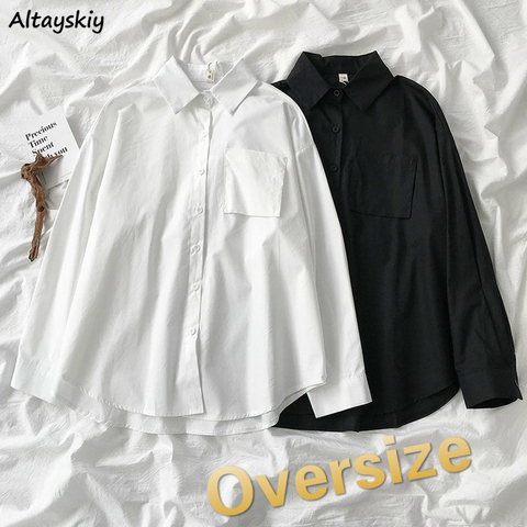 Shirts Women Solid Simple All-match Couple Unisex Plus Size 4XL Womens Classic Students Leisure Daily Harajuku 2022 Autumn Tops ► Photo 1/6