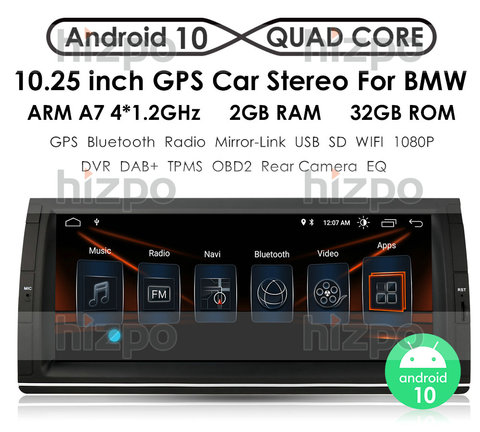 Android 10 GPS Car DVD Radio Player for Bmw E39 X5 E53 M5 BT RDS USB SD Steering Wheel Control 2G RAM 32G ROM WIFI 10.25 Inch ► Photo 1/6