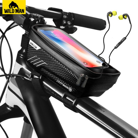 WILD MAN Bicycle Bags Rainproof Bike Handlebar Bag Mtb Frame Bag 6.2inch Mobile Phone Case Cycling Top Tube Bag Accessories ► Photo 1/6