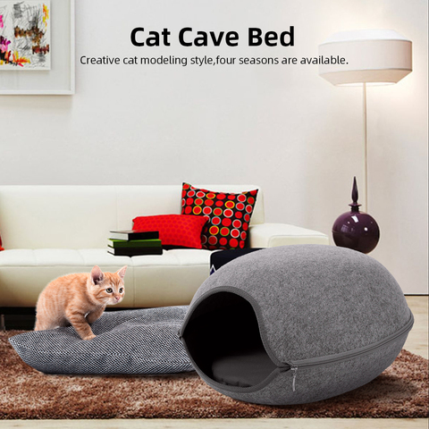 Natural felt Cat Bed Cave Gray/blue/pink Cat House With Cushion Zipper design Pets House for Cat ► Photo 1/6