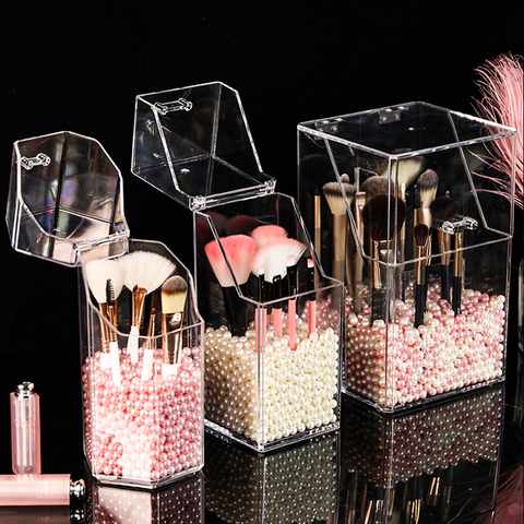 Acrylic Clear Makeup Brush Storage box with cover Plastic Makeup organizer Cosmetic tool Holder Pearl And Box Separate Sale ► Photo 1/6