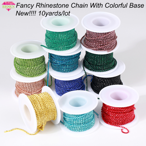 RESEN New Arrival Colorful Rhinestone Chains Dense Fancy Chain Apparel Sewing Glass Rhinestone Cup Chain With Colorful base ► Photo 1/6