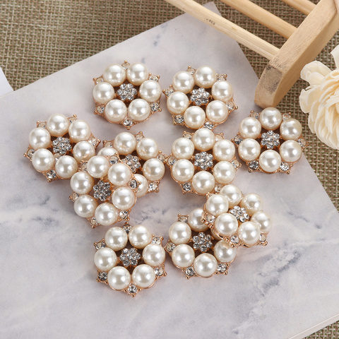 New 10pcs/set 25mm Flower Rhinestones Buttons Pearl Button ClothingDIY Alloy Diamond Cryustal Bow Accessories Garment Decorative ► Photo 1/6