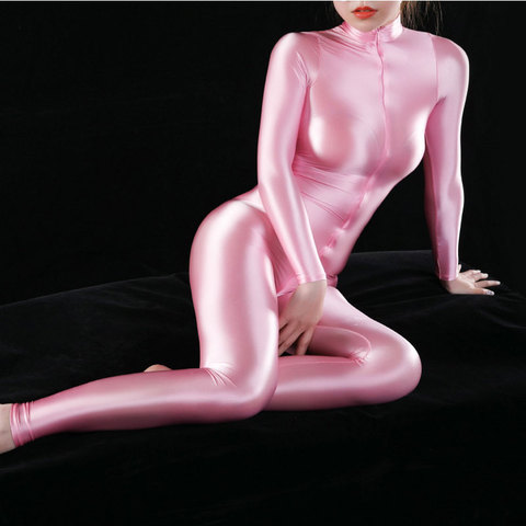 Double Zipper Long Sleeve Bodysuit Wetlook Bodycon Jumpsuit Shiny Swimsuit Fitness Body Sculpting Catsuit Tights Bodystocking ► Photo 1/6