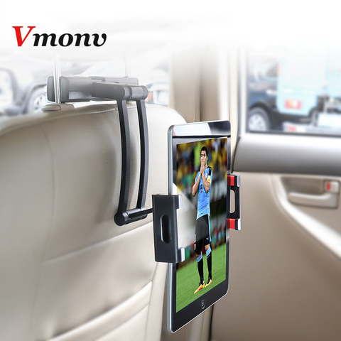 Vmonv Aluminum Tablet Car Holder For iPad Air Mini 2 3 4 Pro 12.9 Back Seat Headrest 5-13 Inch Tablet Phone Stand for Iphone X 8 ► Photo 1/6