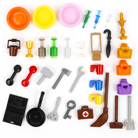City Building blocks Military Accessories Cup plate Backpack Basket Barrel Candlestick Hammer Wrench key Creative Brick Toy Gift ► Photo 1/6