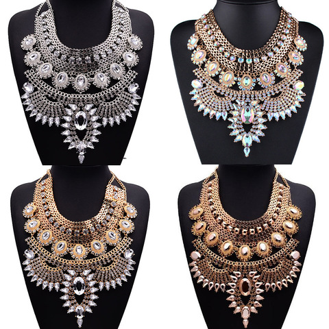 Boho Ethnic Big Bib Maxi Choker Necklaces Women Jewellery Indian Vintage Statement Crystal Rhinestone Large Collar Necklace Girl ► Photo 1/6