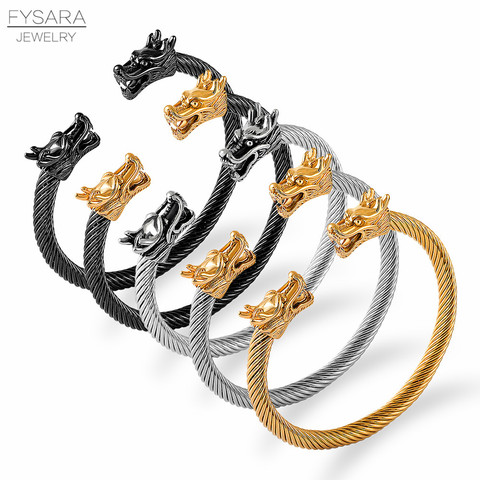 FYSARA Cable Wire Bangle Stainless Steel Dragon Bracelet Black Jewelry Fashion Viking Bracelet Men Wristband Cuff Bracelet Women ► Photo 1/1