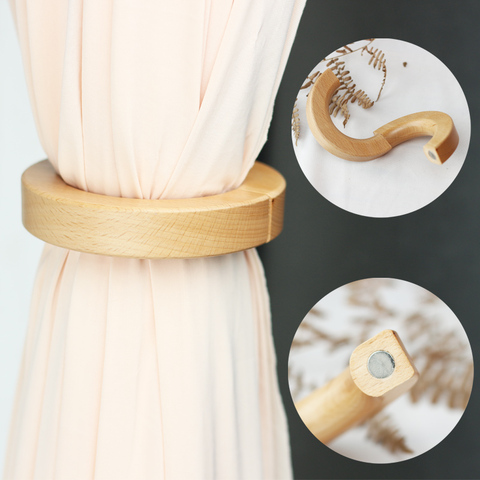 2Pcs Wood Magnetic Curtain Tieback Buckle Decorative Drapes Holders Buckle Clips Holdbacks Home Decor Curtain Simple Tie Rope ► Photo 1/6