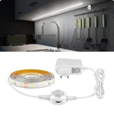 Smart PIR Motion Sensor Night light 12V LED lamp Strip adhesive Tape for home Stair Closet Kitchen Wardrobe luminaria 110V 220V ► Photo 1/6