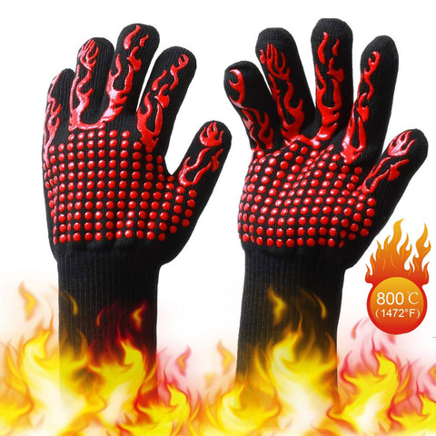 2pcs Food Grade Thick Heat Resistant Silicone Glove BBQ Grill Gloves  Kitchen Barbecue Oven Cooking Mitts Grill Baking Gloves