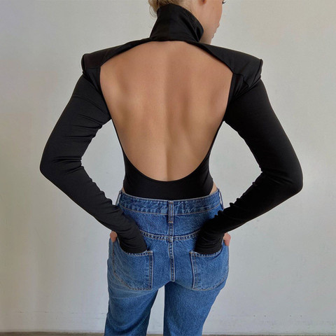 2022 Winter Jumpsuits Women Rompers Sexy Club Hollow Out Backless Bodysuits Casual Long Sleeve Solid Slim Bodycon Women Bodysuit ► Photo 1/1