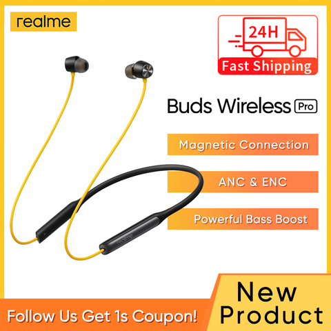 Realme Buds Wireless Pro ANC ENC Active Noise Cancellation  Yellow Sports Headset 22hrs Playback Bluetooth 5.0 Earphone AAC, SBC ► Photo 1/6