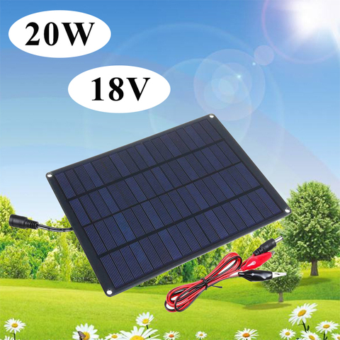 20W 18V Solar Panel 10/20/30A Controller 18V USB Portable Battery Charger with battery Clip For Outdoor Mobile Phone Charging ► Photo 1/5