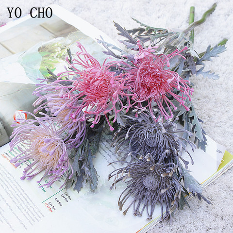 YO CHO Artificial Flower Leucospermum Wedding Decoration Short Branch Pinwheel flower 2 Fork Pin Cushion Flower Home Fake Flower ► Photo 1/5