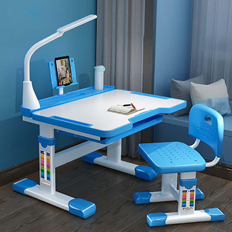 Children's Study Desk Chair Set Adjustable Kids Child Table With LED Lamp Blue 