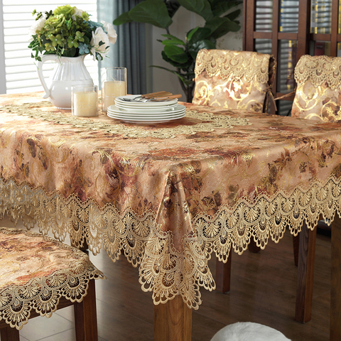 Europe luxury embroidered tablecloth table dining table cover round table cloth Dark brown flower Lace dressing TV cover HM167 ► Photo 1/6
